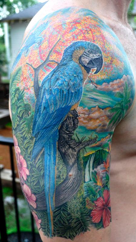 Tattoos - Realistic Color Parrot half sleeve - 68760